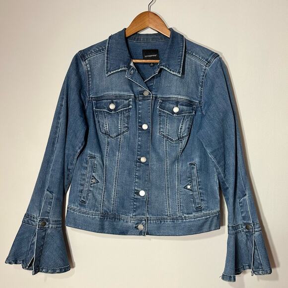 Liverpool Jackets & Blazers - Liverpool Medium Washed Blue Denim Fitted Jacket Flare Cuffs Women Size Medium